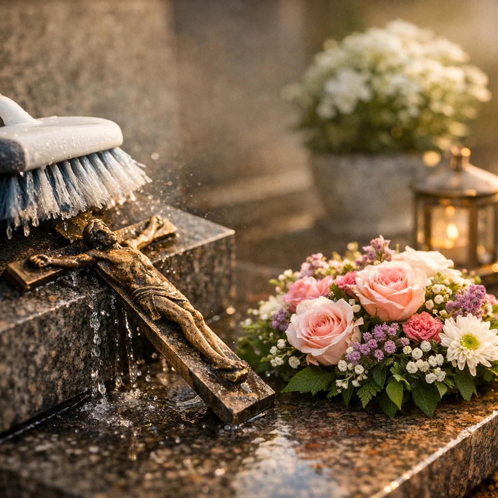 Sépulture entretenue avec soin par Eaucleansepulture, fleurie et nettoyée dans le Cher